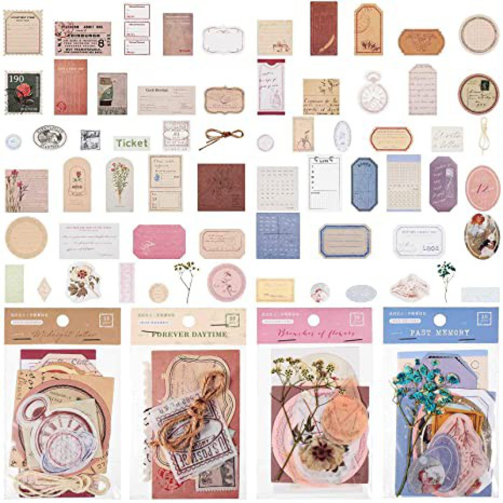 HASTHIP® 120 Piece Vintage Scrapbook Stamp Stickers Aged Antique Stickers Parchment Old Retro Paper Stickers for Personal Retro Crafts, Journaling Projects and Paper Collection Supplies