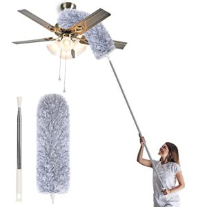 Microfiber Duster with Extension Pole,Washable Bendable Head Ceiling Fan Duster,15-100 inch Wet or Dry Dust Collect Telescoping Dusters for Cleaning Ceiling Fan,High Ceiling,Keyboard,Furniture,Cars
