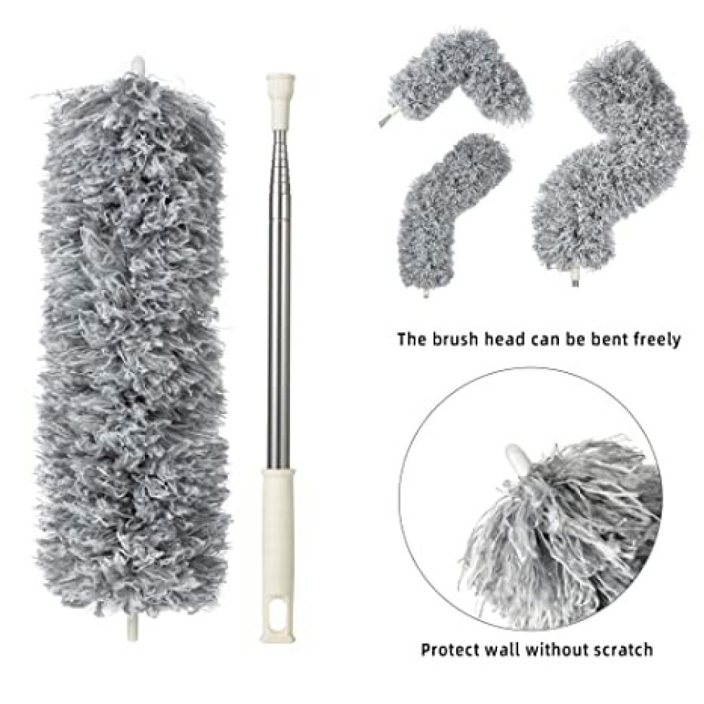 Microfiber Duster with Extension Pole,Washable Bendable Head Ceiling Fan Duster,15-100 inch Wet or Dry Dust Collect Telescoping Dusters for Cleaning Ceiling Fan,High Ceiling,Keyboard,Furniture,Cars